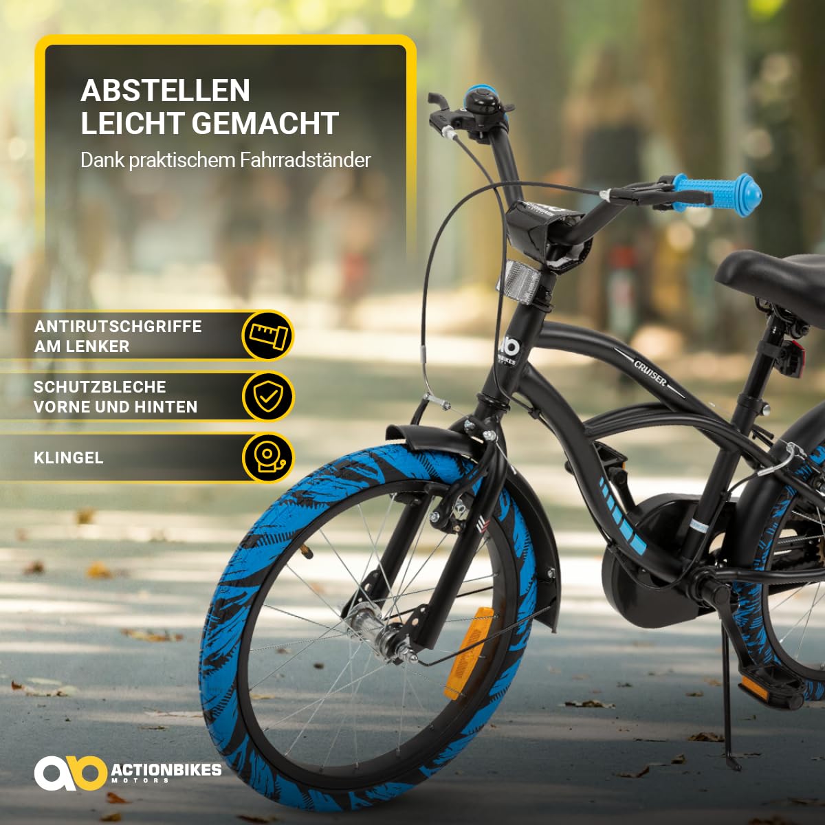 actionbikes-cruiser-kinderfahrrad-18-zoll-schwarz-blau image 6