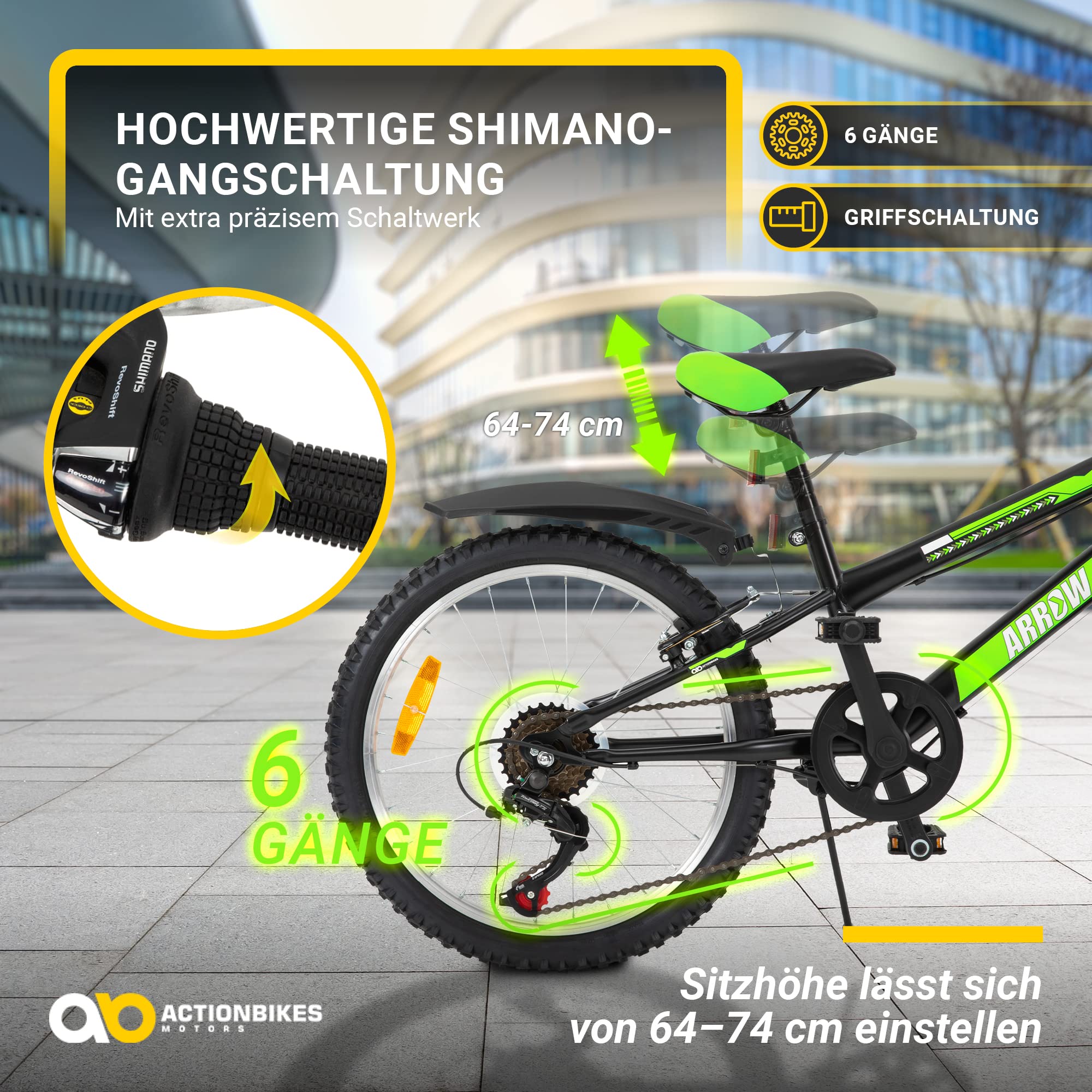 actionbikes-arrow-kinderfahrrad-20-zoll-schwarz-gr-n-6-gang image 3