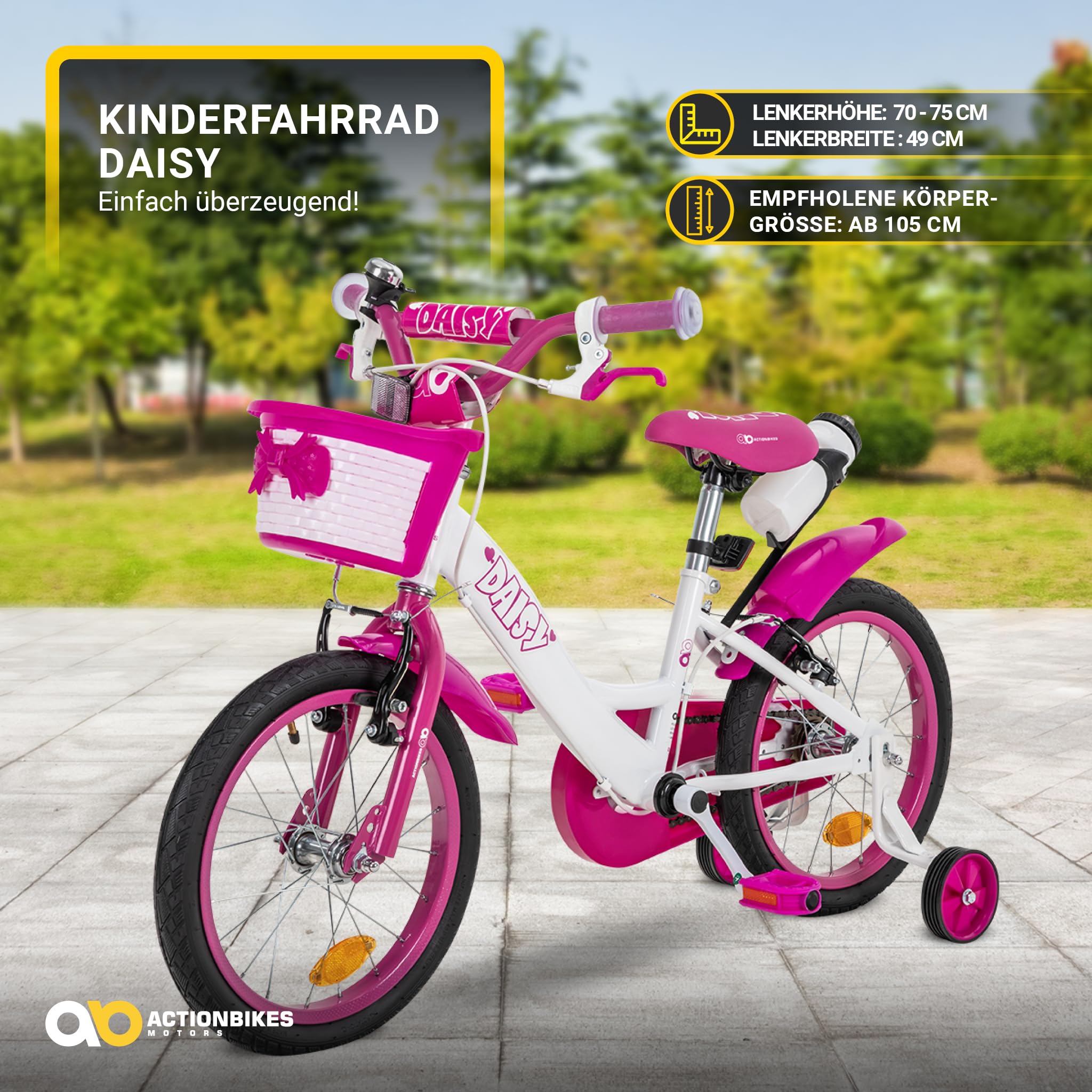 actionbikes-motors-daisy-16-zoll-kinderfahrrad-pink-mit-korb image 2