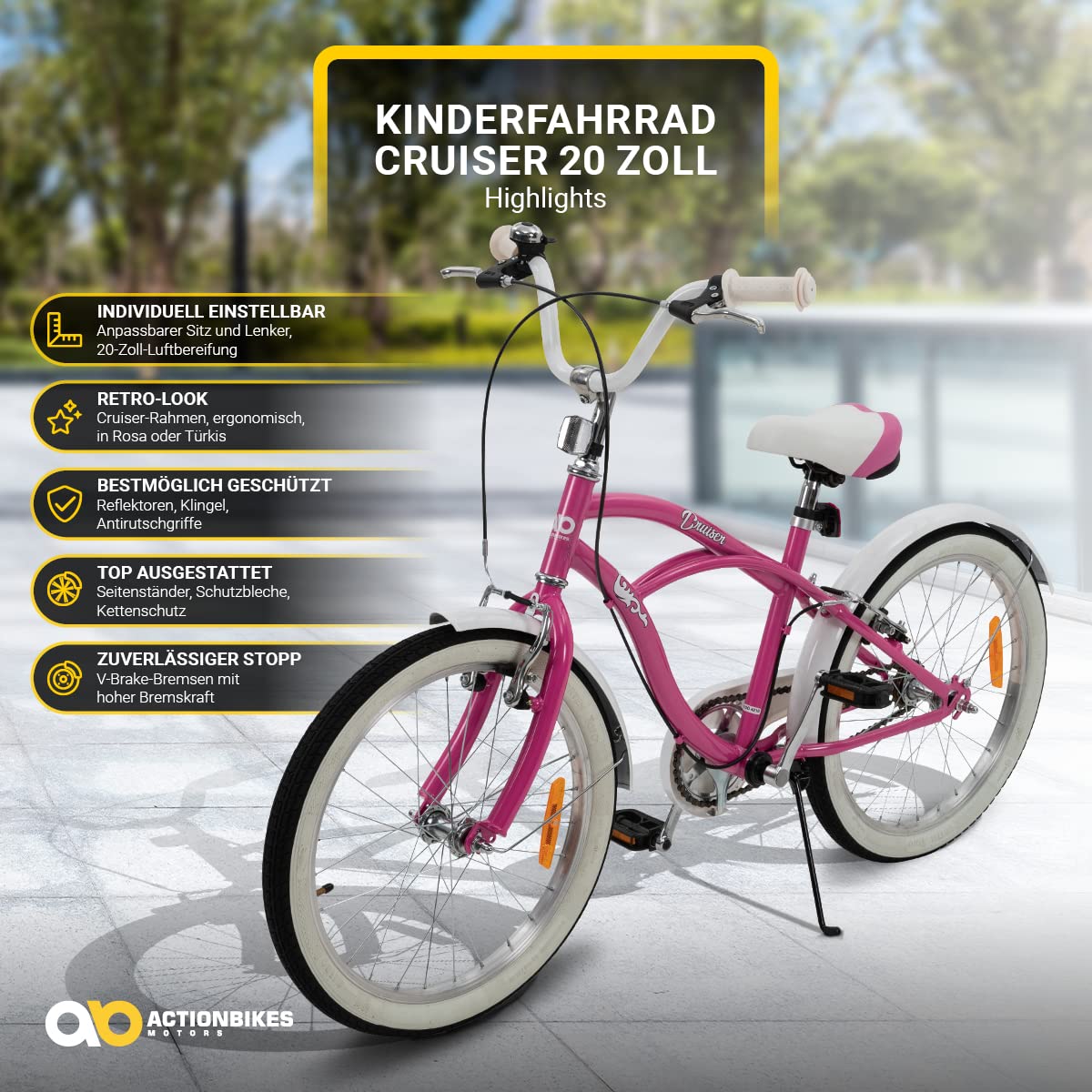 actionbikes-cruiser-kinderfahrrad-20-zoll-rosa-6-9-jahre image 2