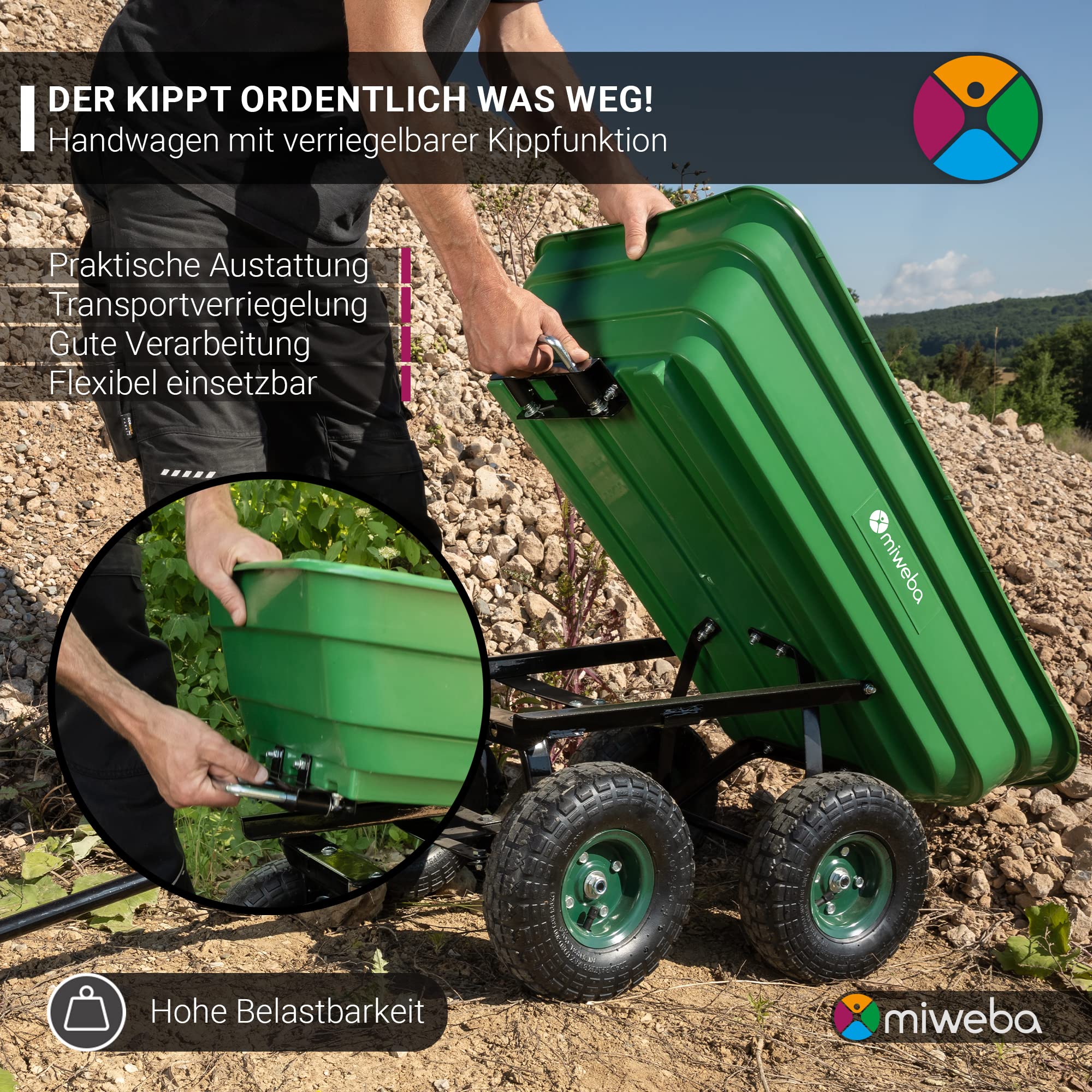 miweba-dumper-bollerwagen-gr-n-300-kg-mit-kippfunktion image 2