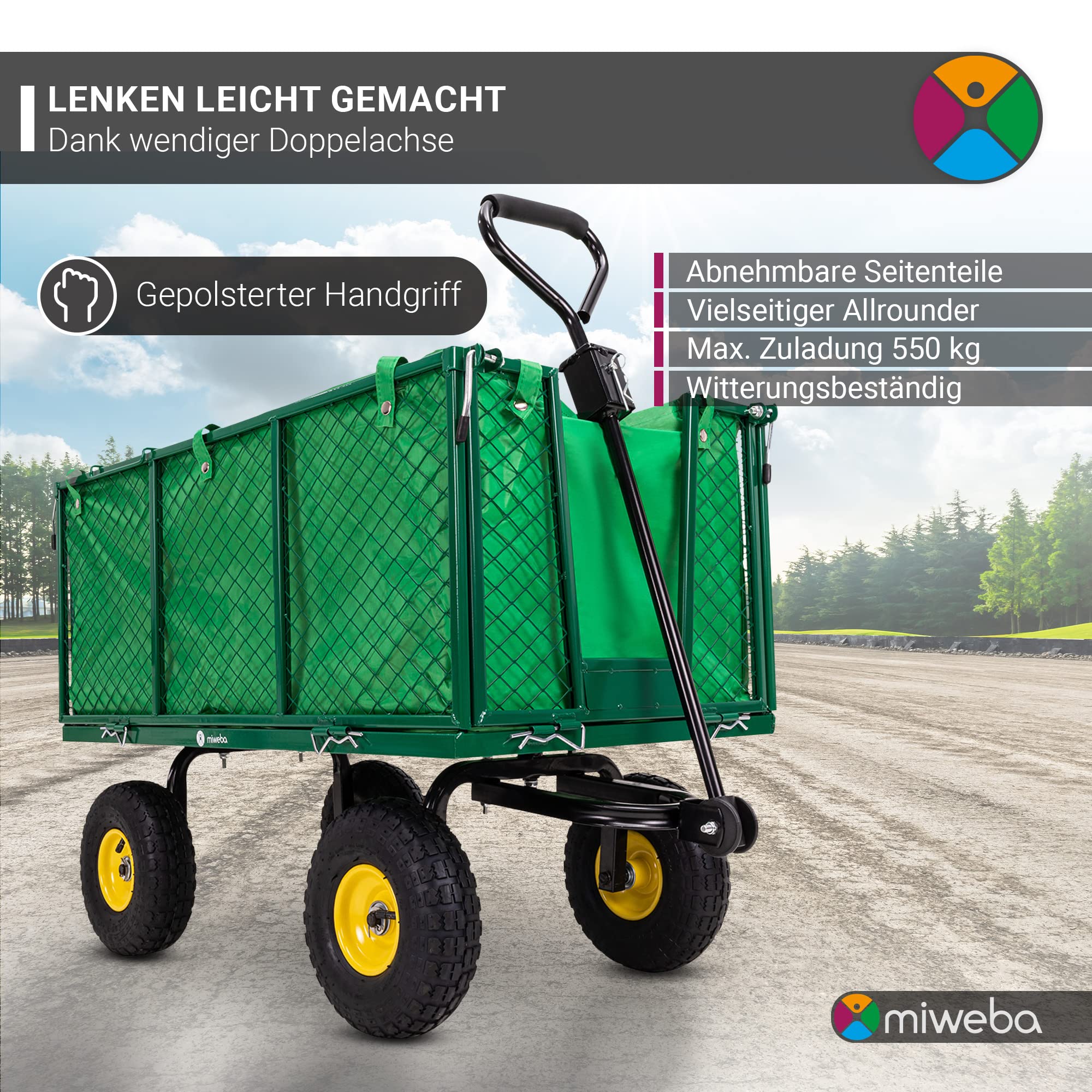 miweba-mb-550-bollerwagen-gr-n-190-l-mit-luftreifen image 3