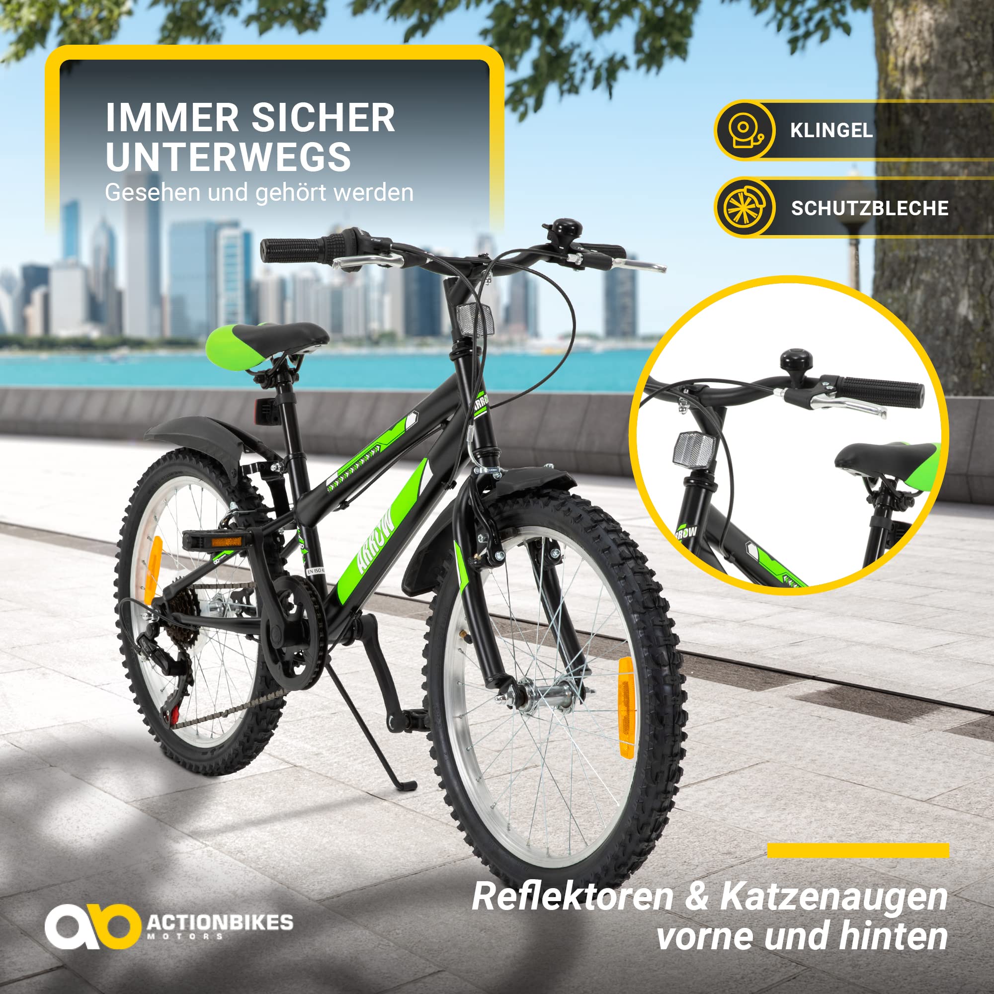 actionbikes-arrow-kinderfahrrad-20-zoll-schwarz-gr-n-6-gang image 5