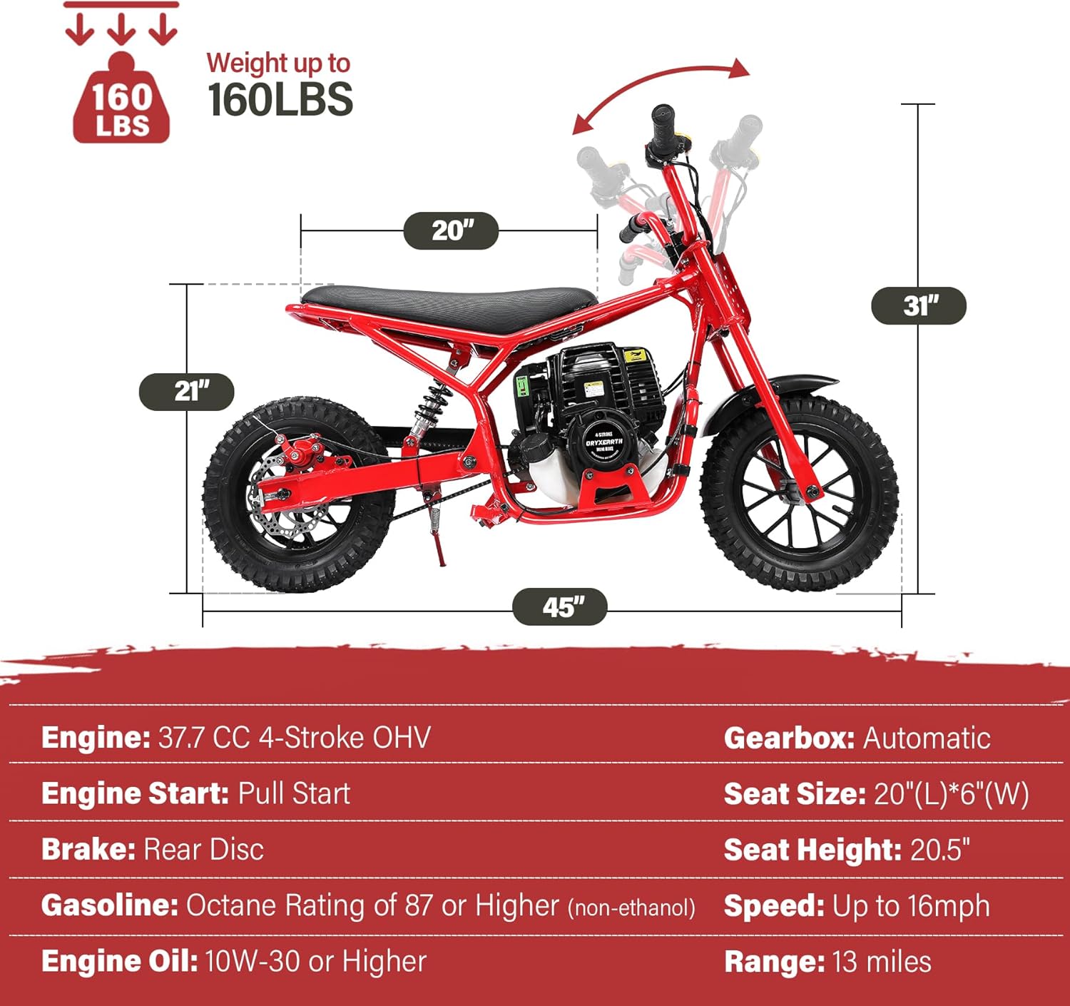 oryxearth-37-7cc-mini-dirt-bike-benziner-rot-plus-4-takt image 7