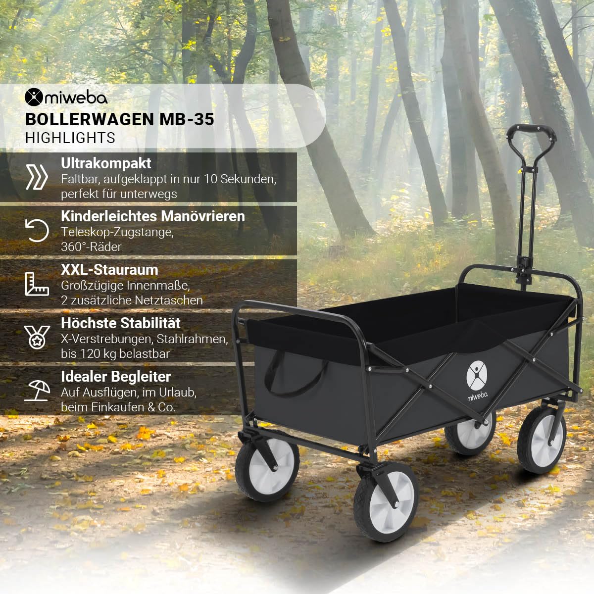 miweba-mb-35-bollerwagen-faltbar-grau-120-kg image 2