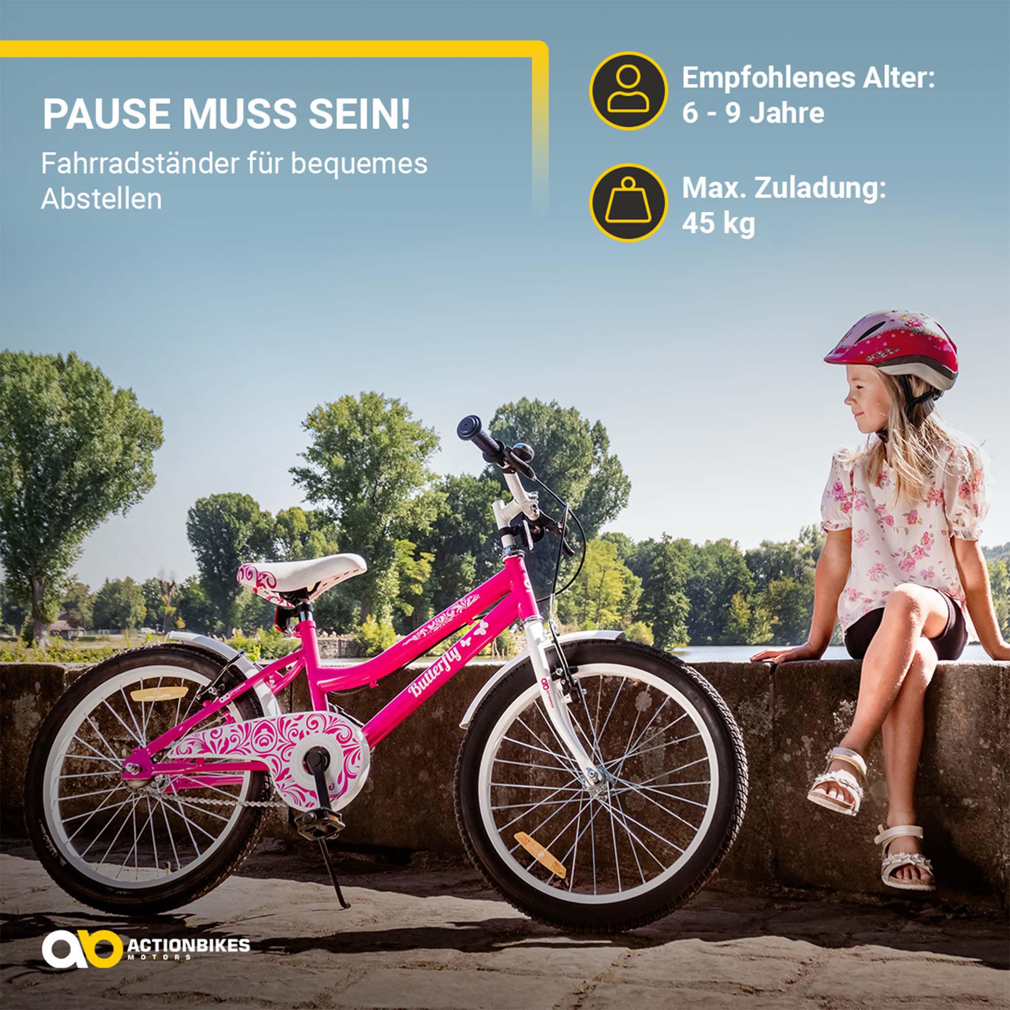 actionbikes-butterfly-kinderfahrrad-20-zoll-wei-pink-6-9-jahre image 2