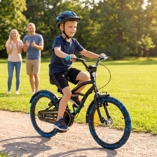 actionbikes-cruiser-kinderfahrrad-18-zoll-schwarz-blau image 1