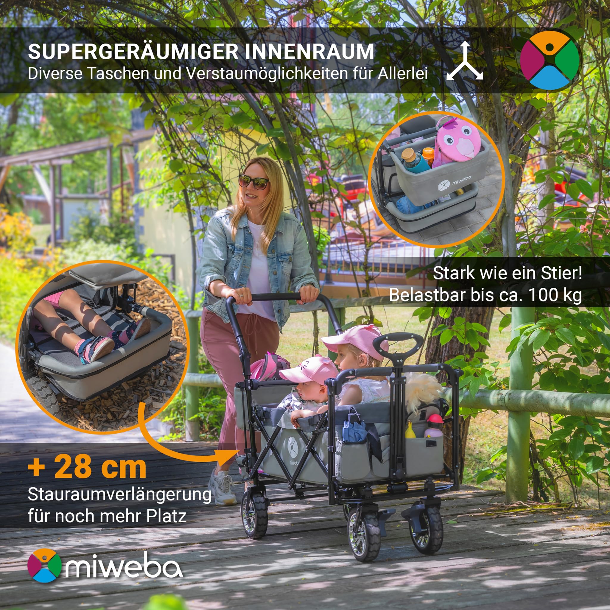 miweba-mb-20-bollerwagen-faltbar-grau-mit-sonnendach image 3