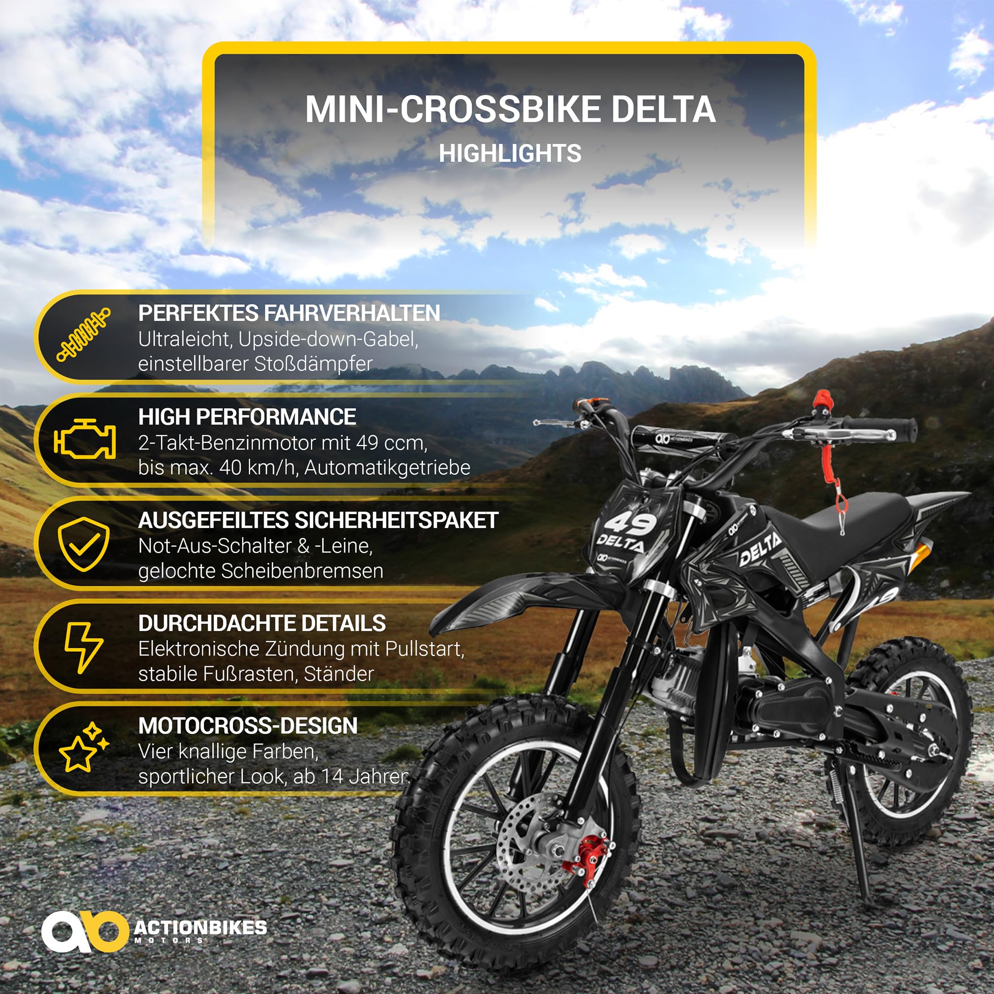 actionbikes-delta-49ccm-kinder-crossbike-schwarz-40-km-h image 2