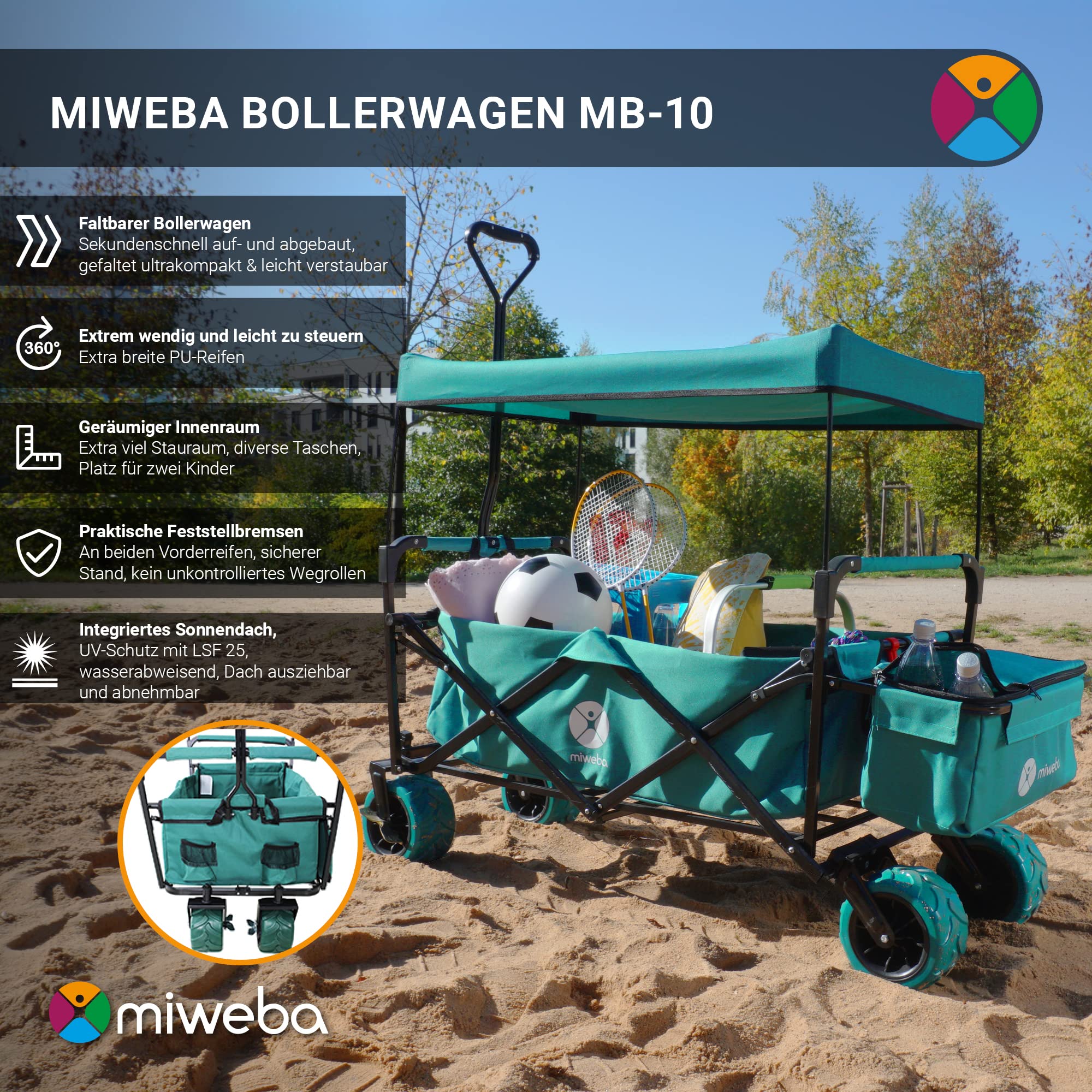 miweba-mb-10-bollerwagen-faltbar-grau-mit-dach-100-kg image 2