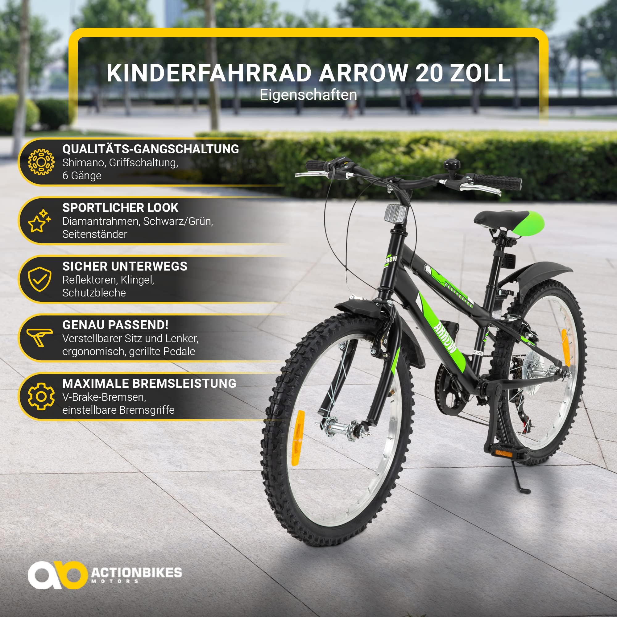 actionbikes-arrow-kinderfahrrad-20-zoll-schwarz-gr-n-6-gang image 2
