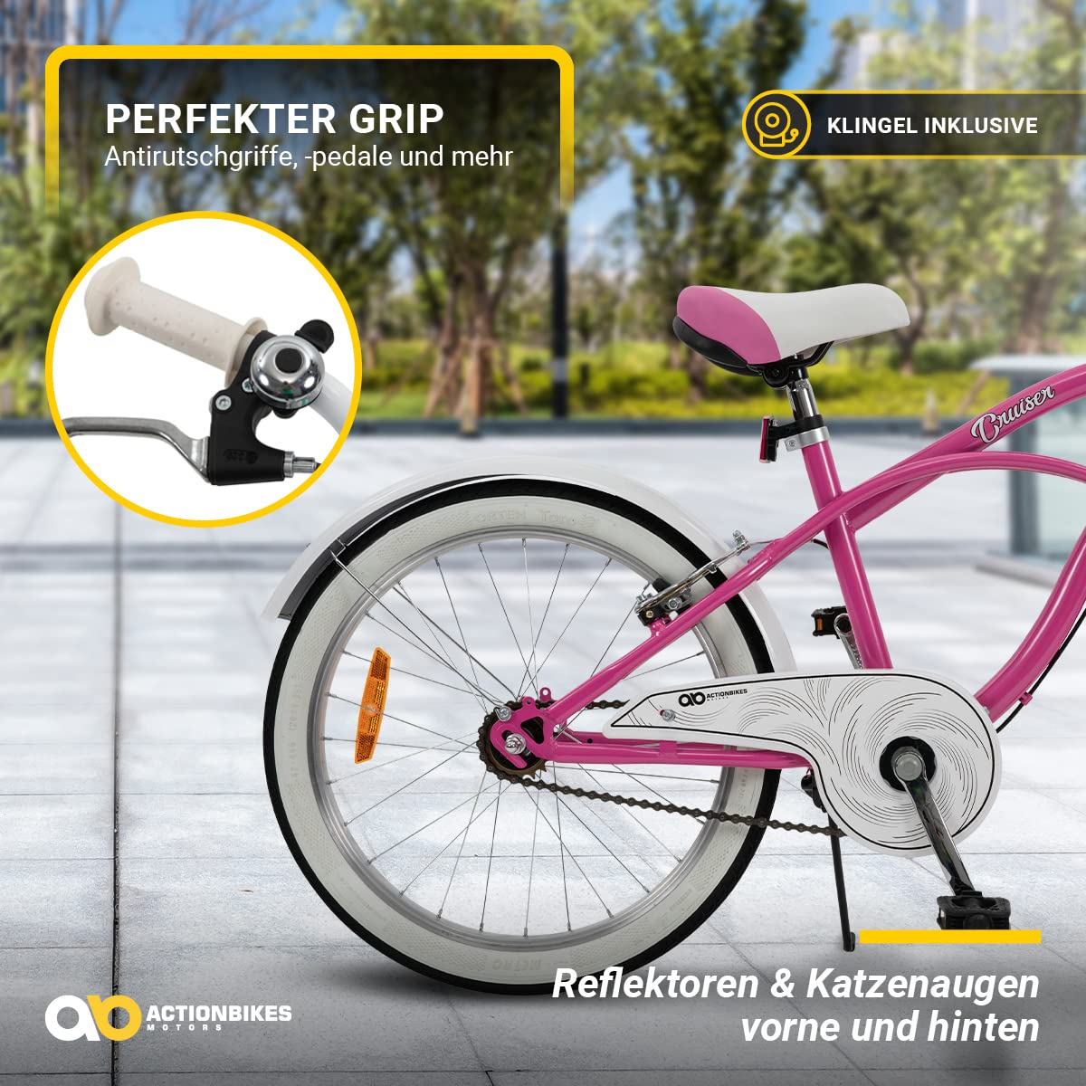 actionbikes-cruiser-kinderfahrrad-20-zoll-rosa-6-9-jahre image 5